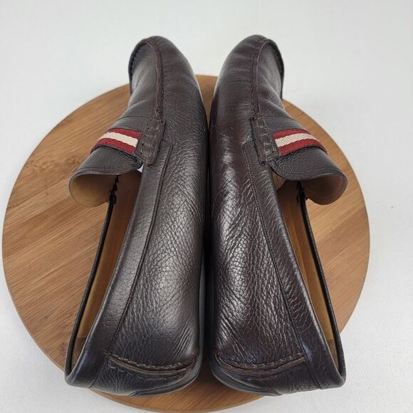 Bally Men’s Size 12 D Wabler Brown Leather Driving Loafers W/ Og Box Web Stripe - Picture 12 of 16